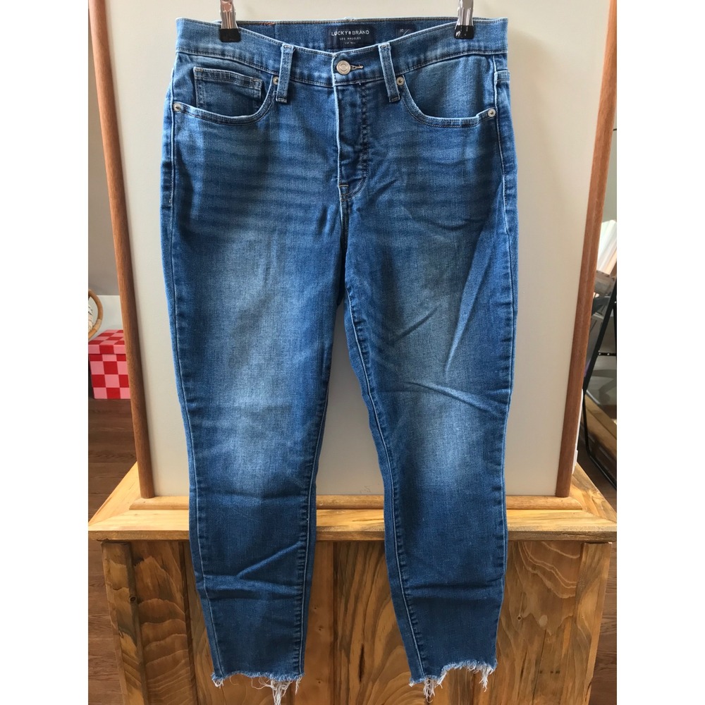 Lucky Brand Ava Skinny Jeans Womens 10/30 Blue Mid Rise Raw Hem Ankle